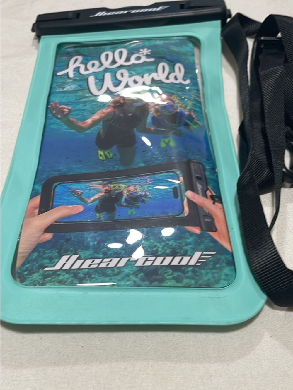 Heartsoul Waterproof Phone Pouch for Men in Teal with Black Strap